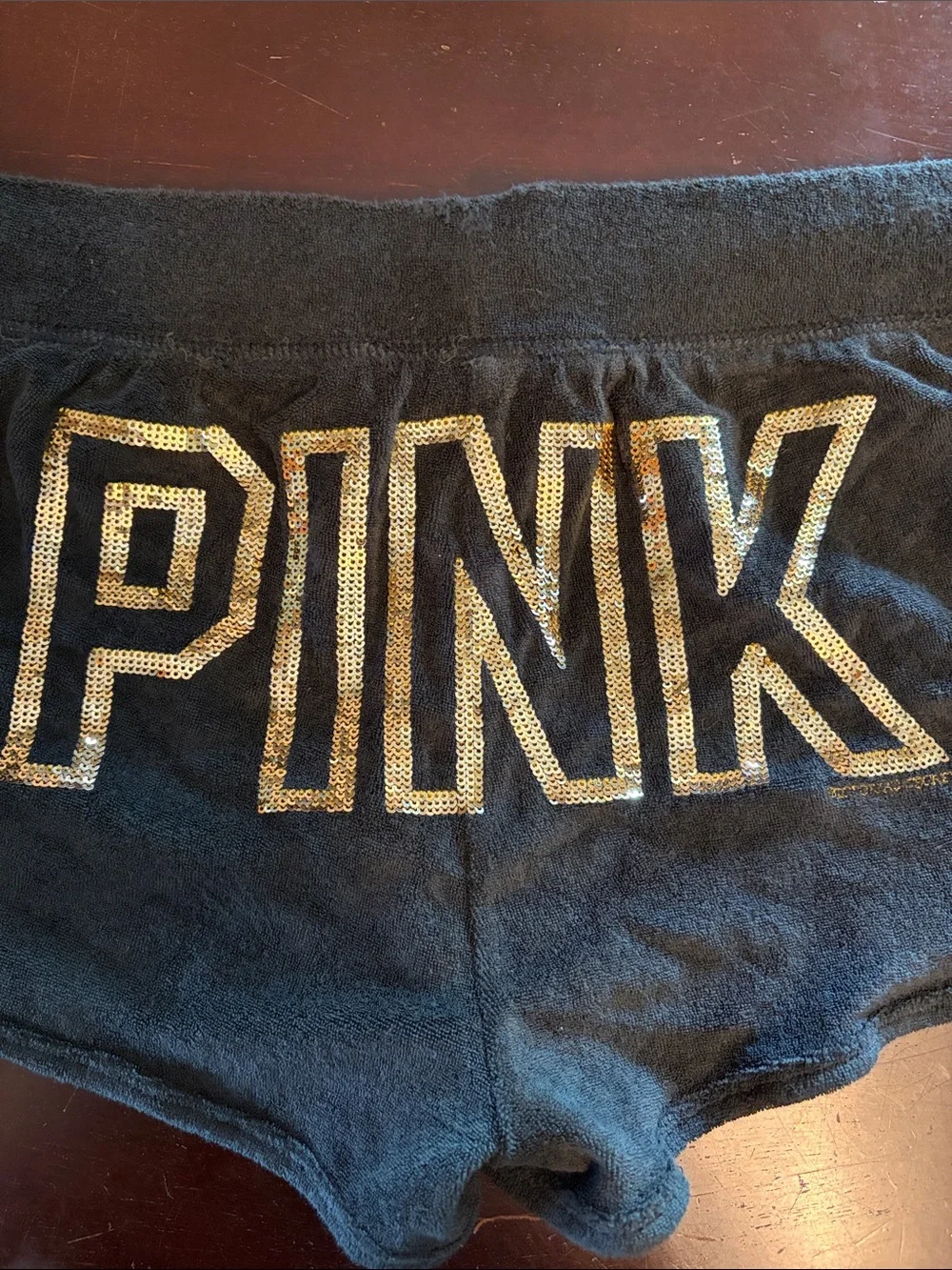 PINK Victoria's Secret Y2K Black Shorts with Gold Logo